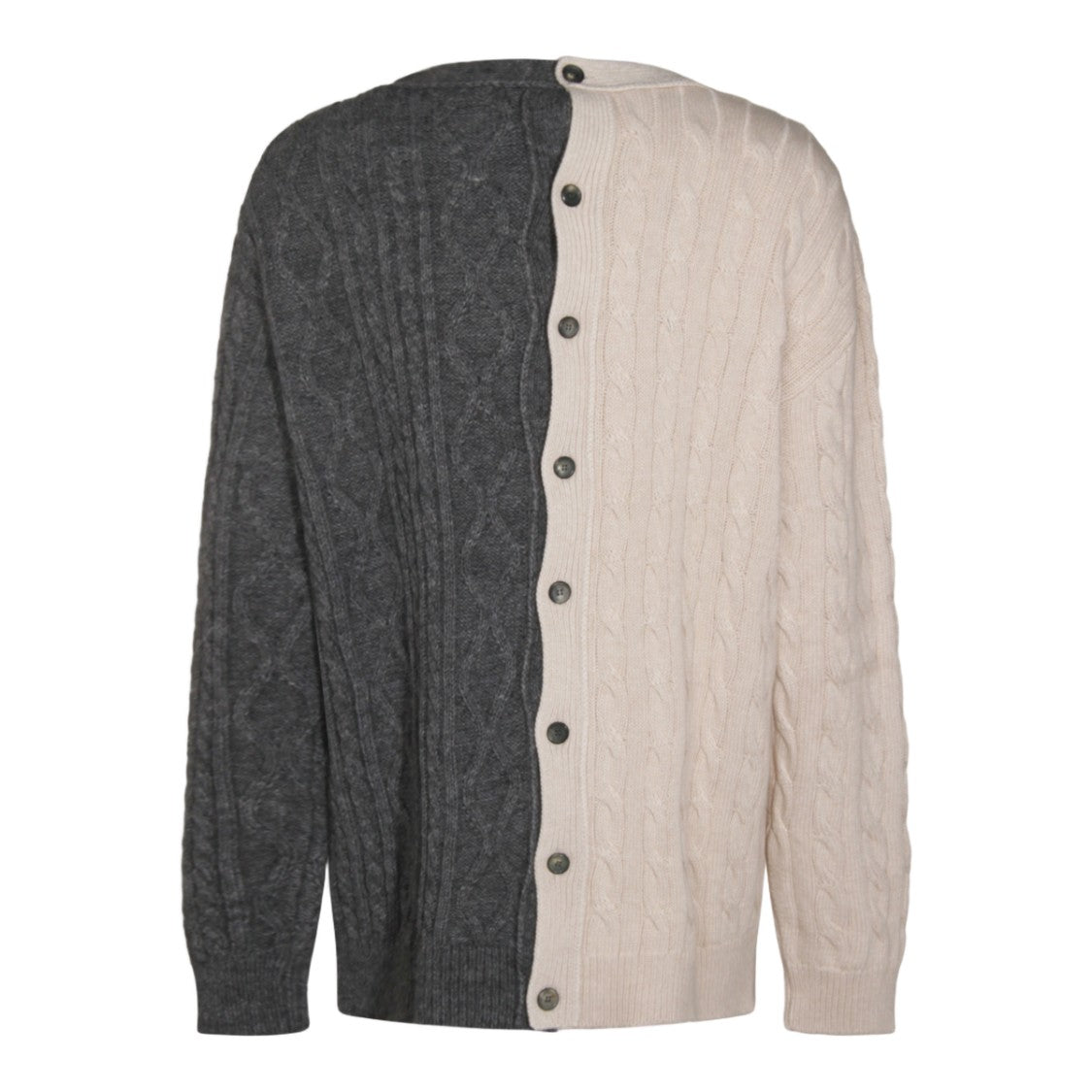 Moschino Two-Tone Cable Knit Cardigan With V-Neckline