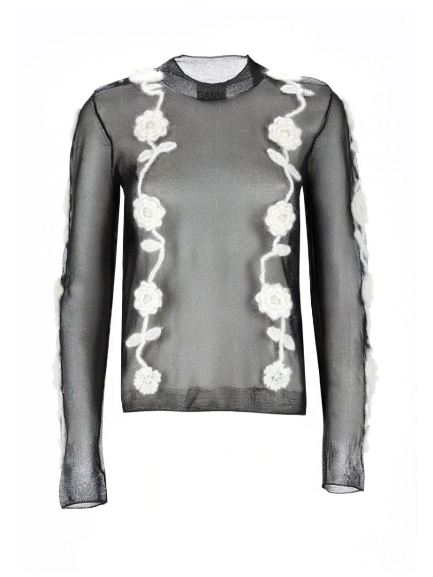 Ganni Recycled Polyamide-Blend Mesh Sheer Top