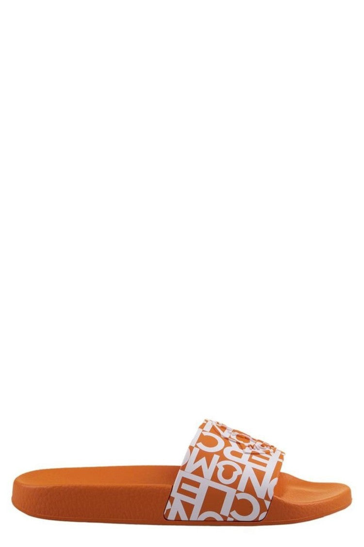 Moncler Orange Molded Logo-Lettering Strap Rubber Slides