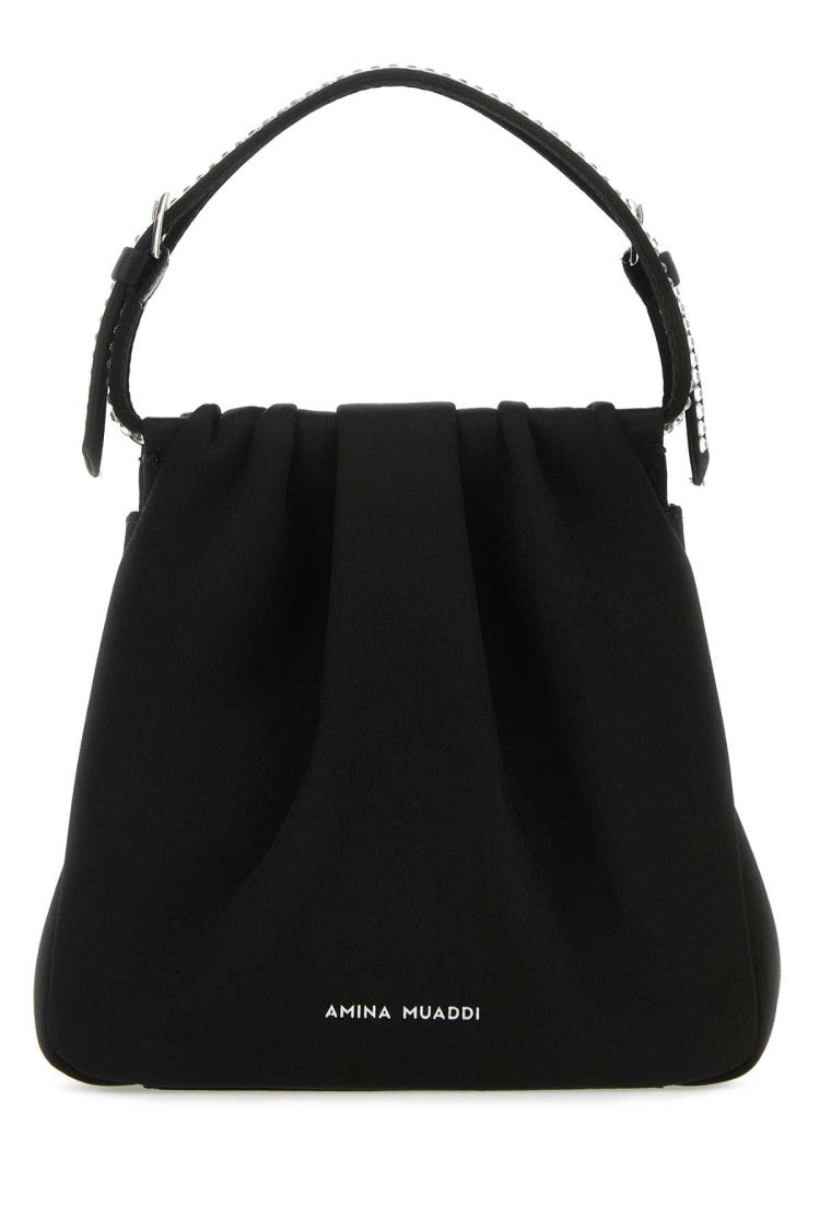 Amina Muaddi Black Satin Vittoria Crystal Handbag