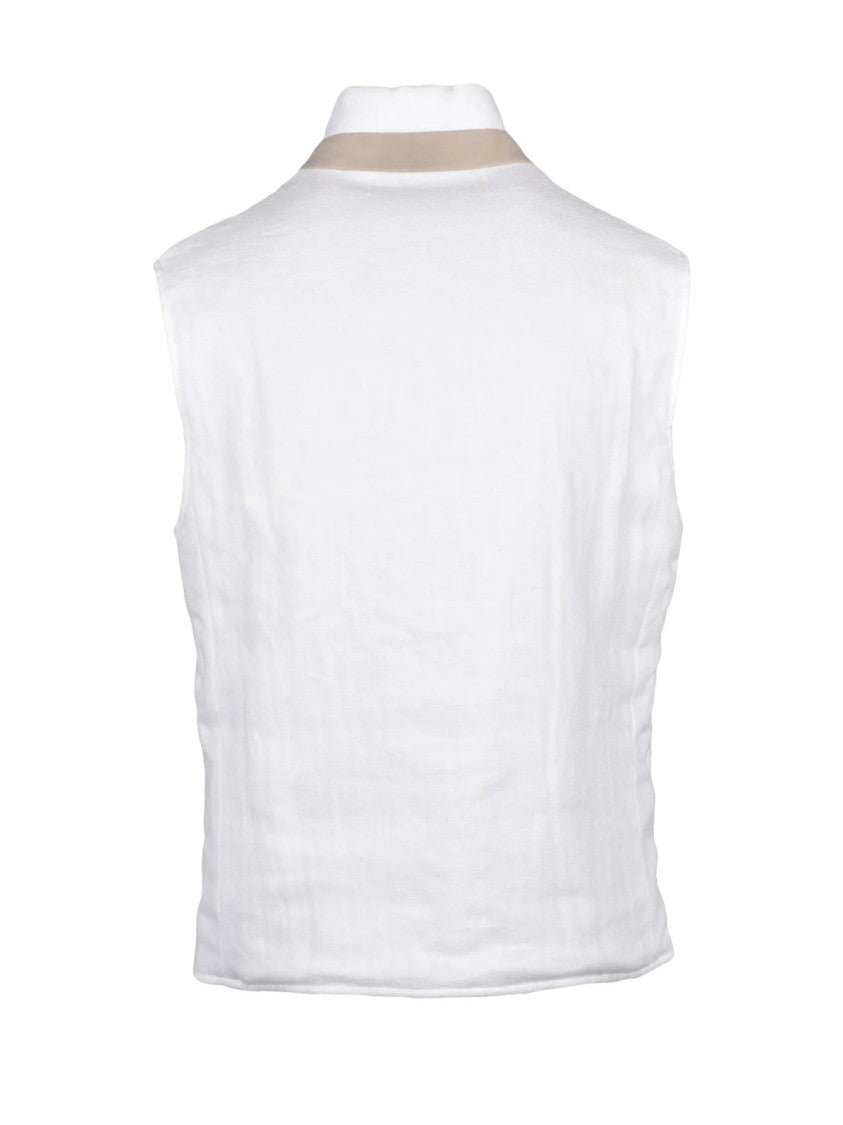 Eleventy White Centogrammi Reversible Linen Vest