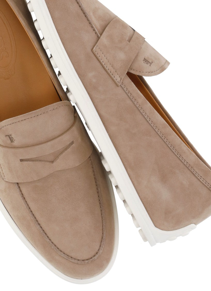 Tod's Beige Suede Leather Loafers