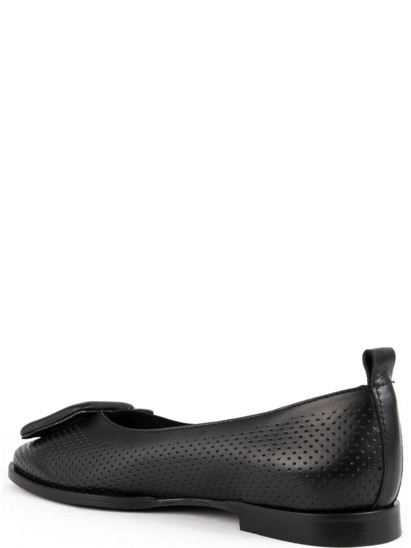 Sergio Moretti Perforated Cow Leather Ballerinas With Bow Detail