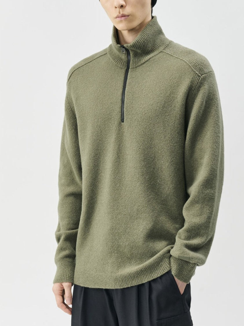 C.P. Company Bouclè Extrafine Merino Half Zip Sweater With Logo Detail