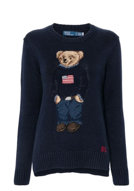 Polo Ralph Lauren Intarsia-Knit Blue Sweater With Signature Polo Bear Motif