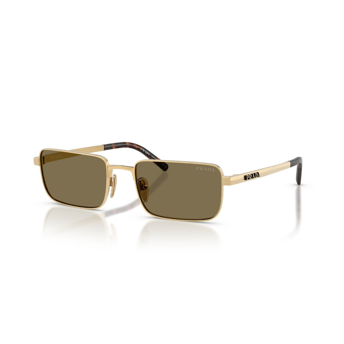 Prada Rectangular Metal Frame Sunglasses With Tortoiseshell Temples