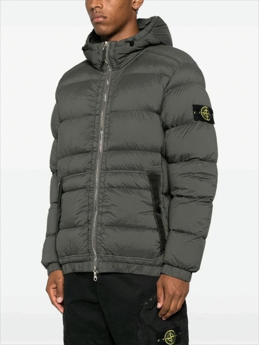 Stone Island Quilted Hooded Down Jacket With Distinctive Patch Logo