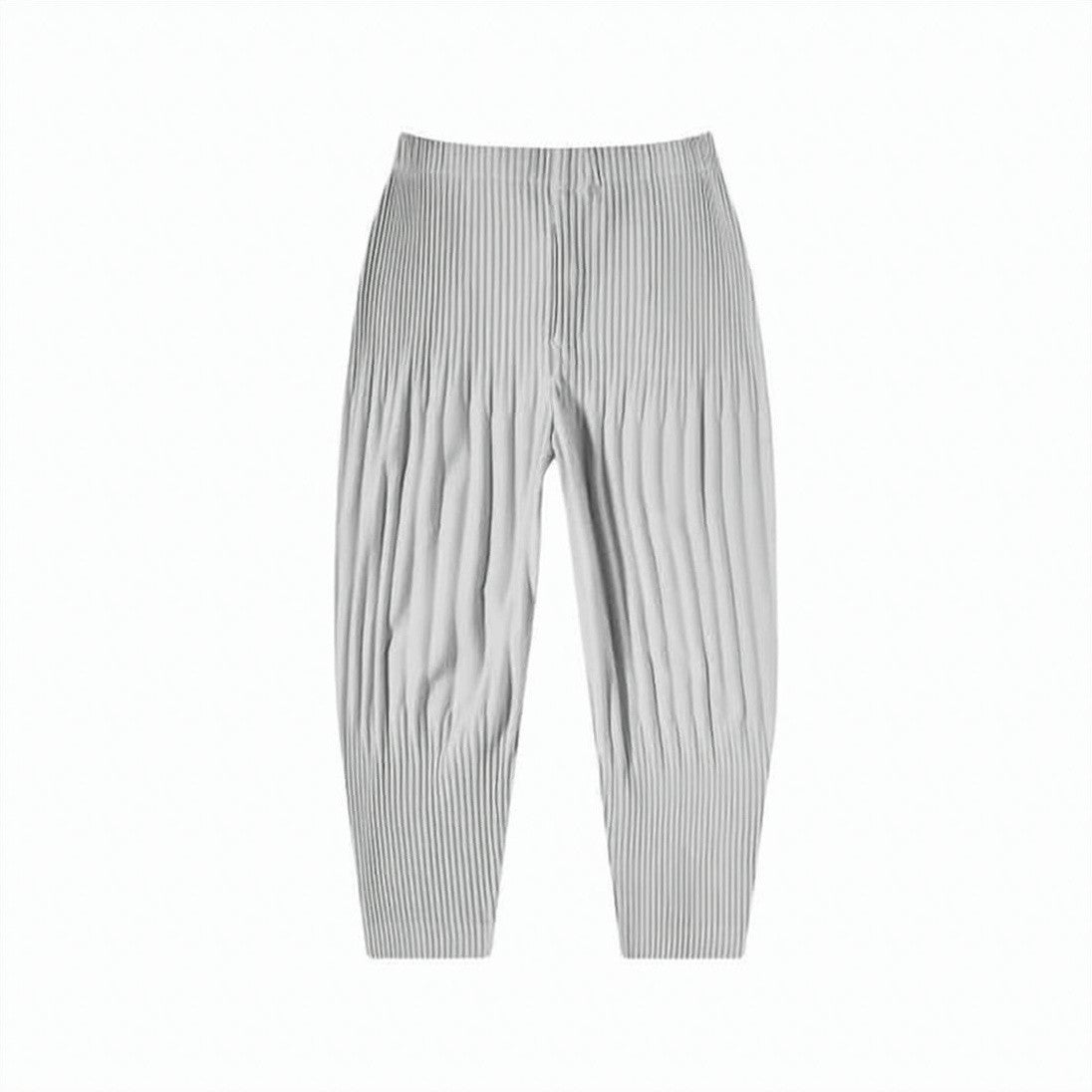 Homme Plissé Issey Miyake Pleated Grey Straight Pants With Structured Silhouette