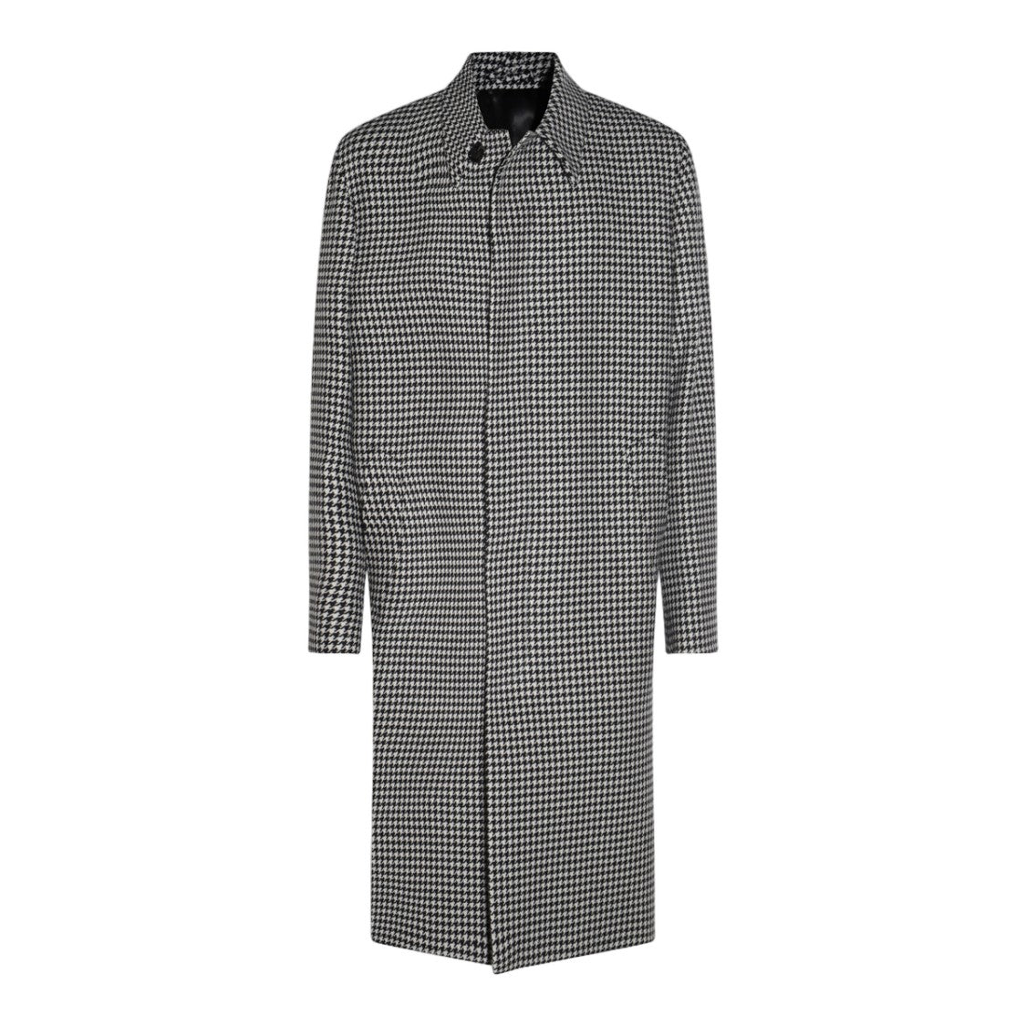Lardini Houndstooth Pattern Long Coat With Structured Collar