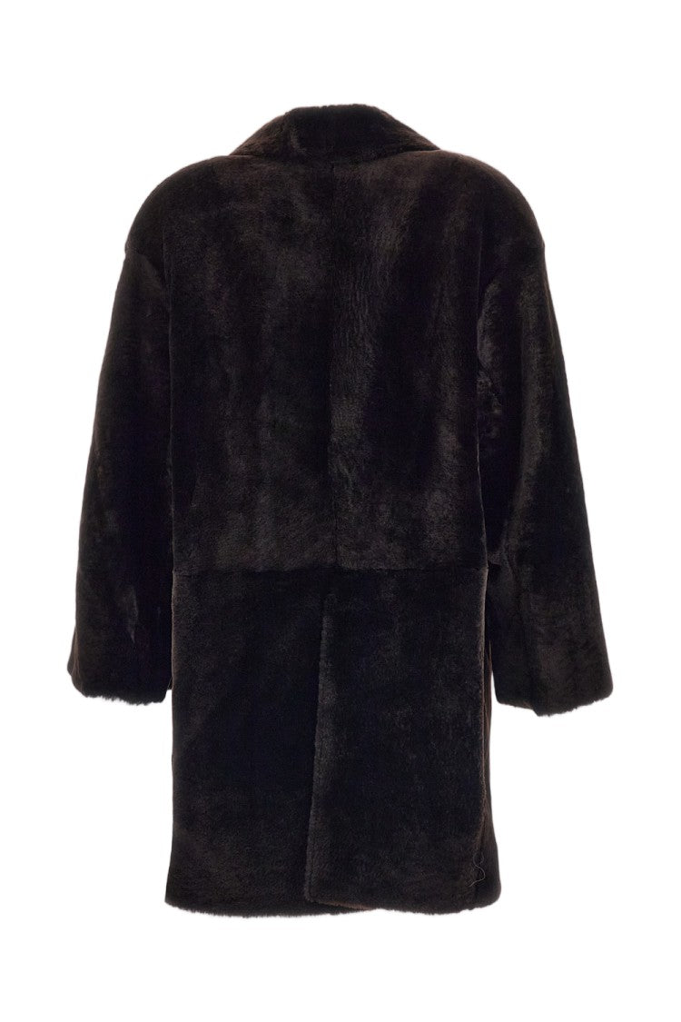 Desa 1972 Brown Shearling Double-Breasted Caban Coat