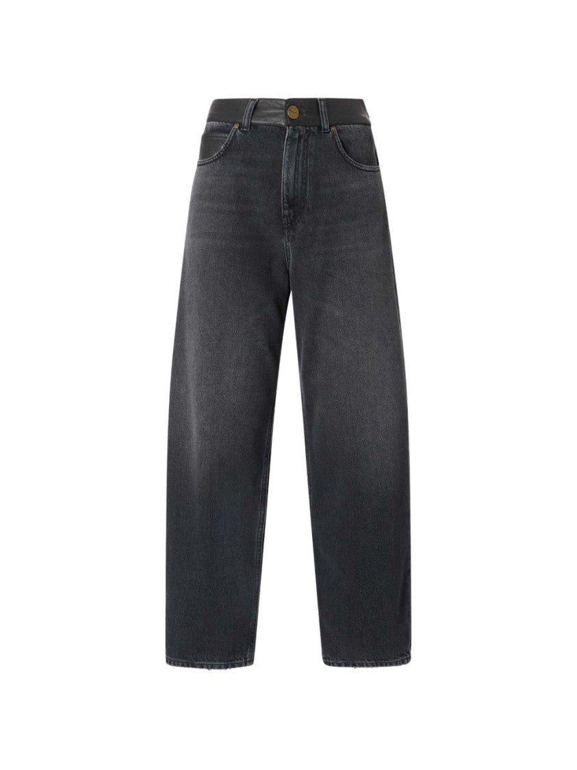 Pinko Blue Cropped Wide-Leg Vintage Wash Jeans