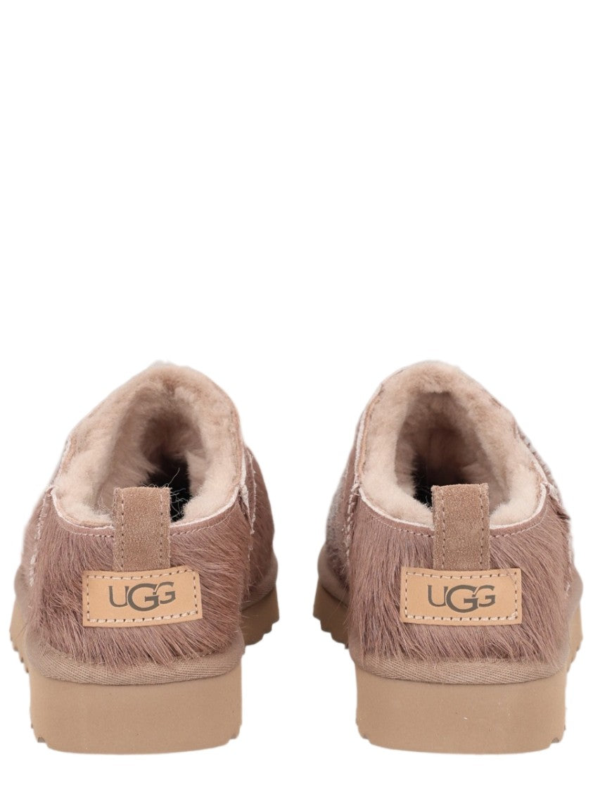 Ugg Brown Calf Hair Leather Slip-On Shoes With Textured Finish