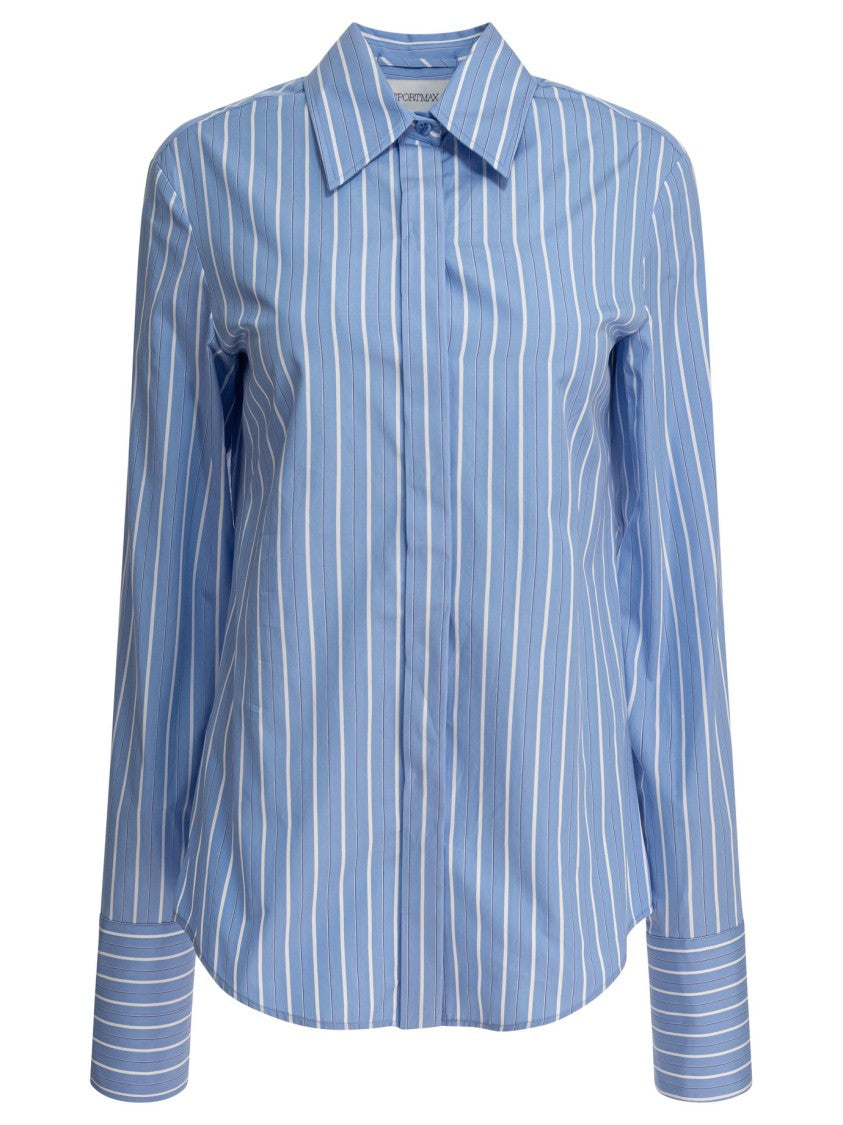 Max Mara Vertical Stripe Tailored Light Blue Shirt