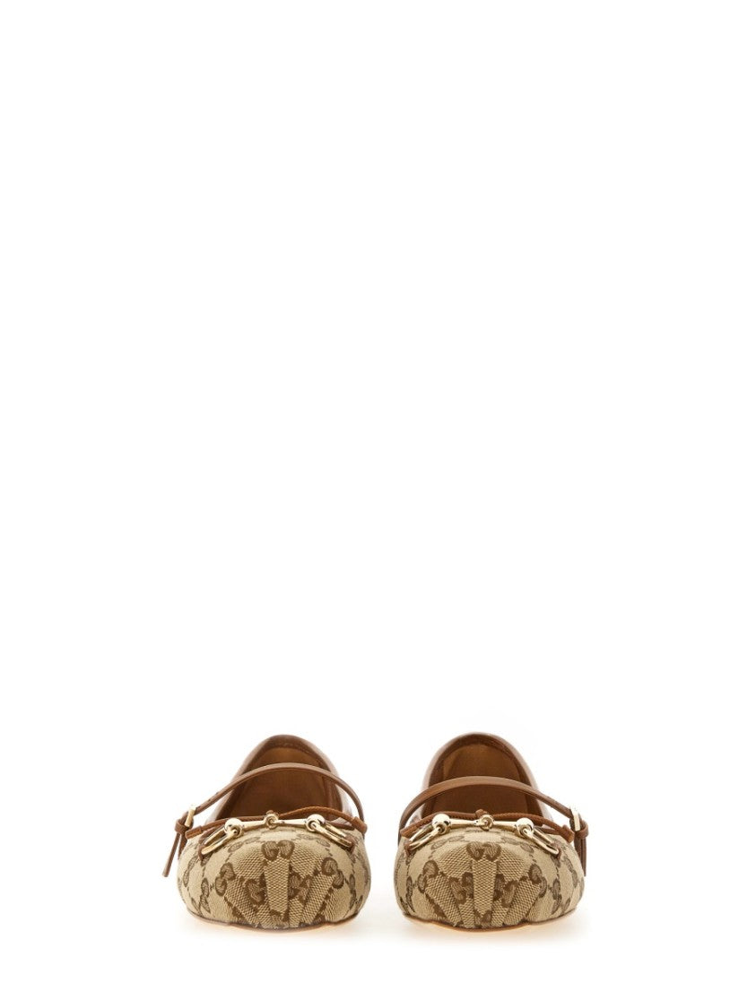 Gucci Monogram Canvas Horsebit Ballet Flats