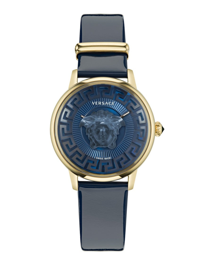 Versace Medusa Alchemy Timepiece With Yellow Gold Case And Blue Dial
