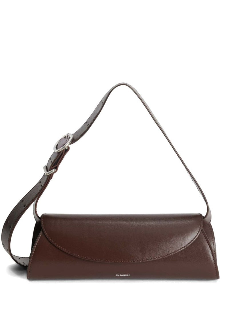 Jil Sander Curved Flap Brown Calf Leather Shoulder Bag