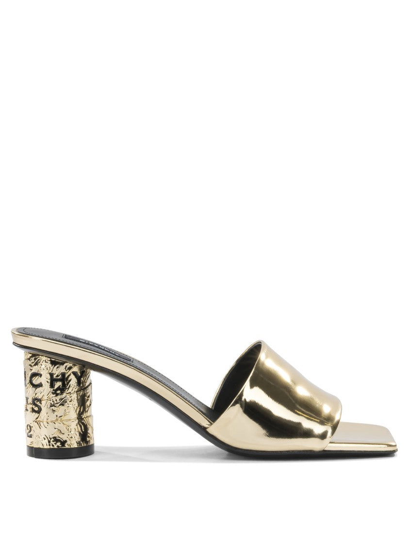 Givenchy Gold Calf Leather Sandals With Textured Block Heel