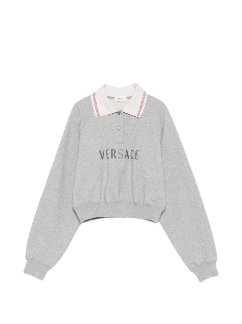 Versace Light Grey Cropped Polo Collar Sweater