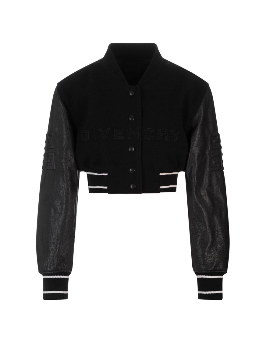 Givenchy Cropped Wool And Leather Jacket With Sporty Design
