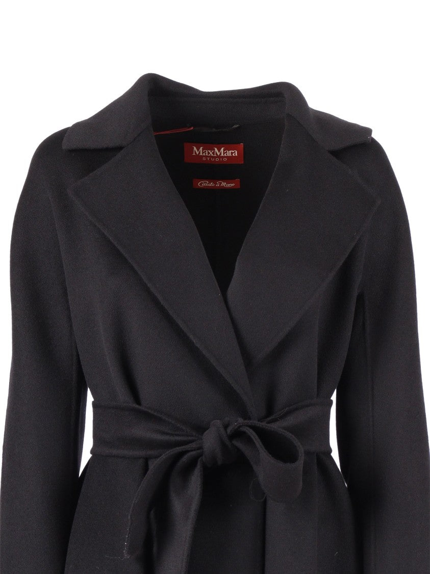 Max Mara Black Cles Knee-Length Wrap Belted Coat