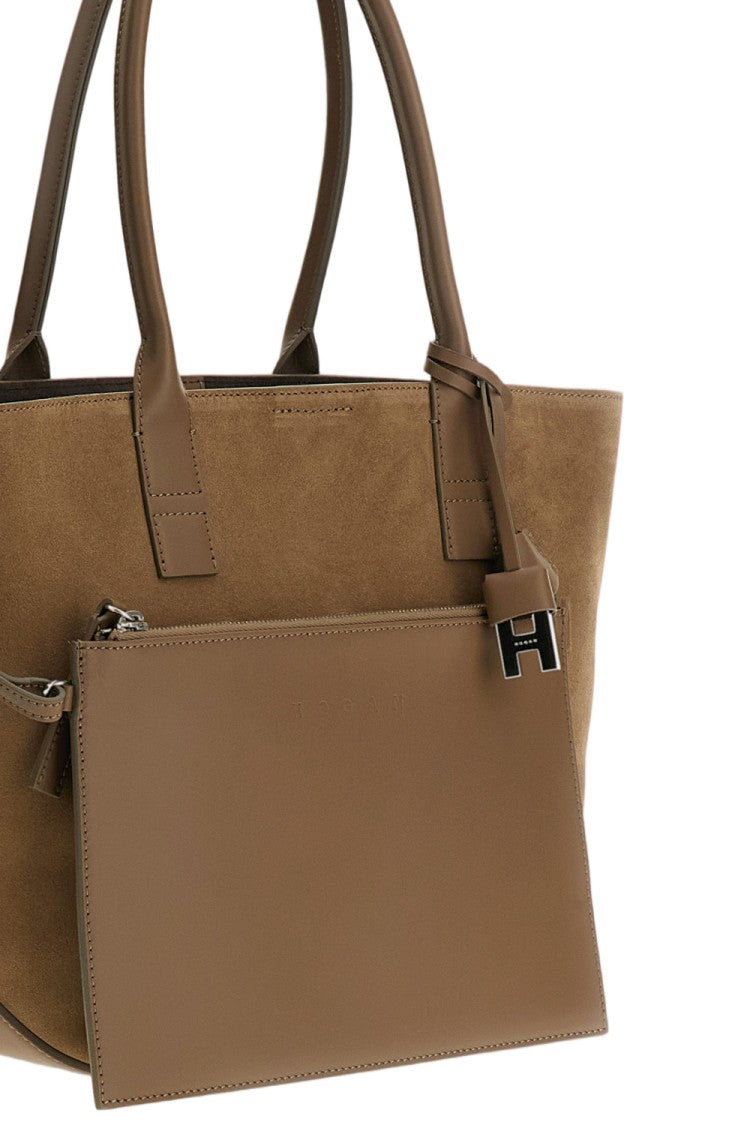 Hogan Embossed Suede Leather Small Shopping Bag With Internal Pouch