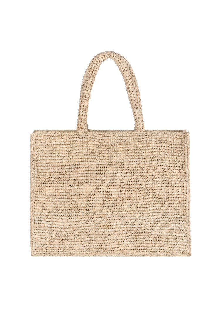 Mc2 Saint Barth Rectangular Woven Tote With Embroidered Detail