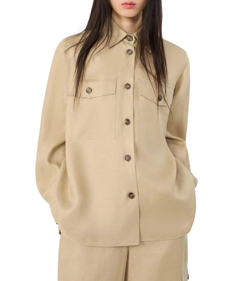Max Mara Beige Button-Up Shirt Jacket With Classic Collar