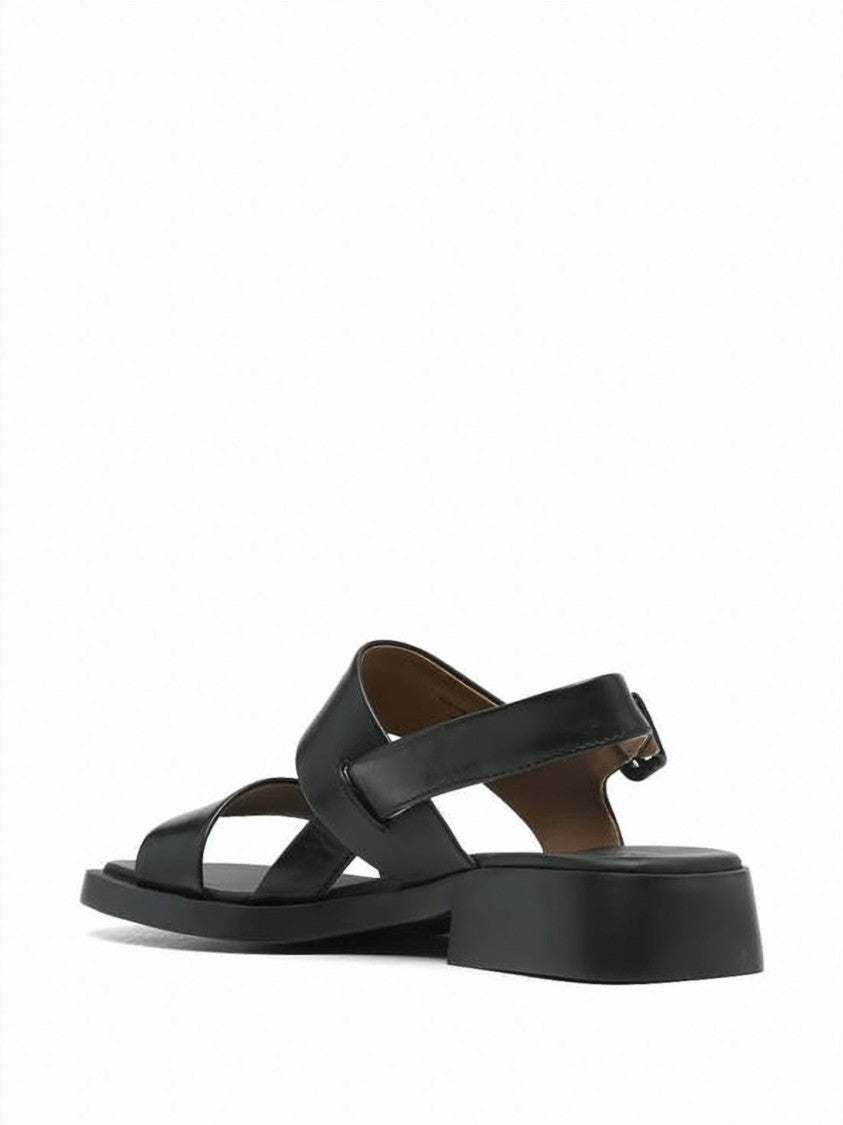 Camper Black Smooth Calf Leather Crossed Sandals
