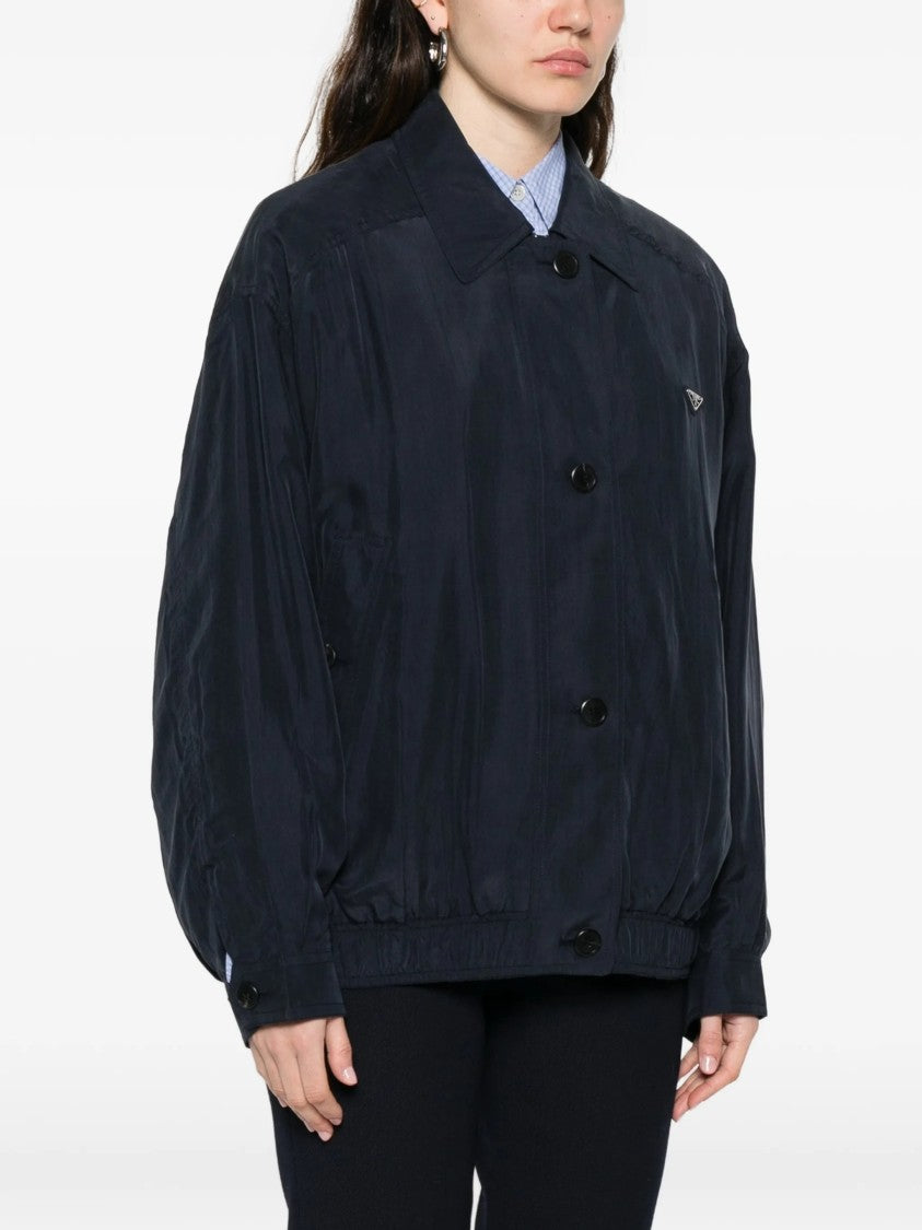 Prada Seta Lavata Button-Up Minimalist Jacket