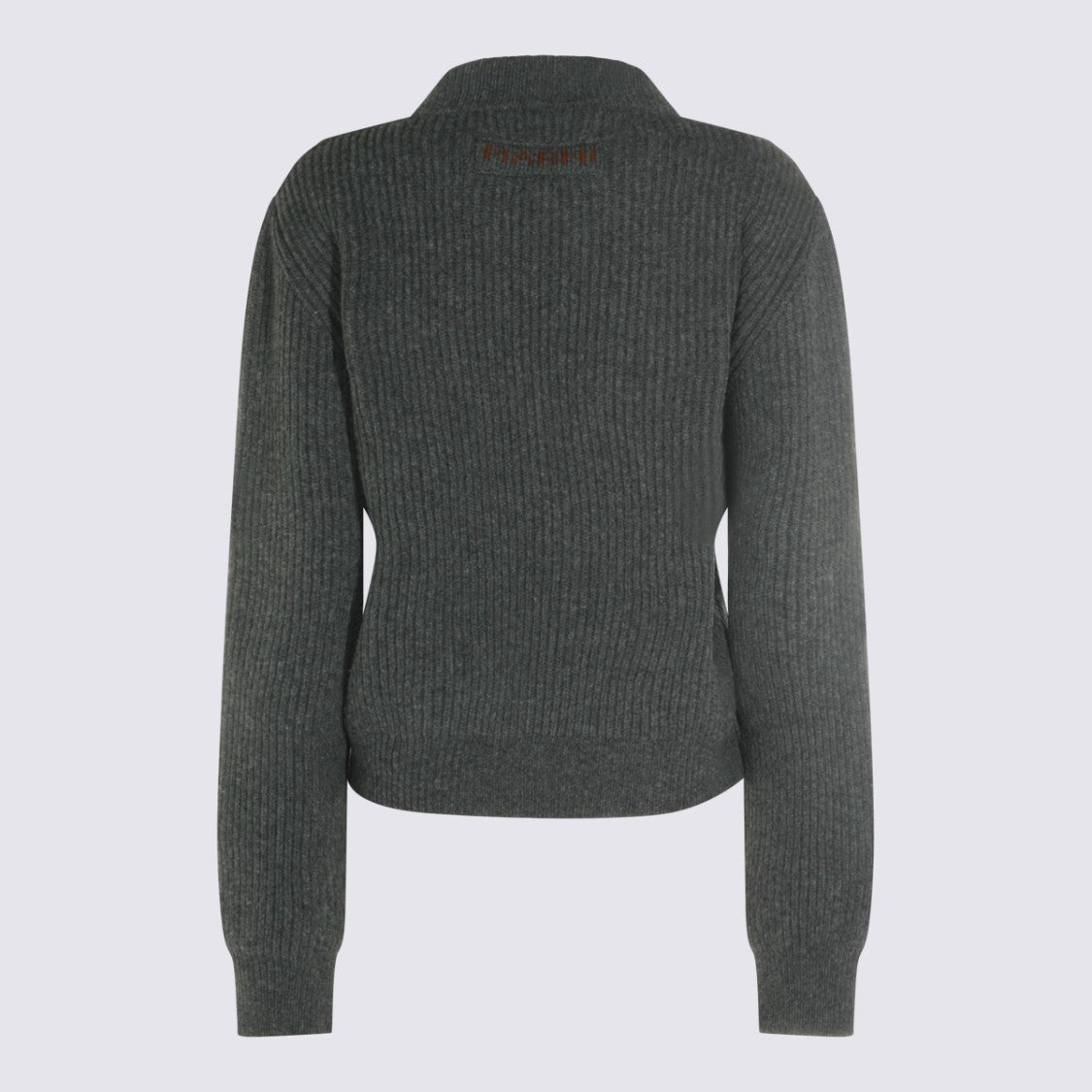 Marni Deep V-Neck Fitted Sweater With Textured Ribbed Sleeves