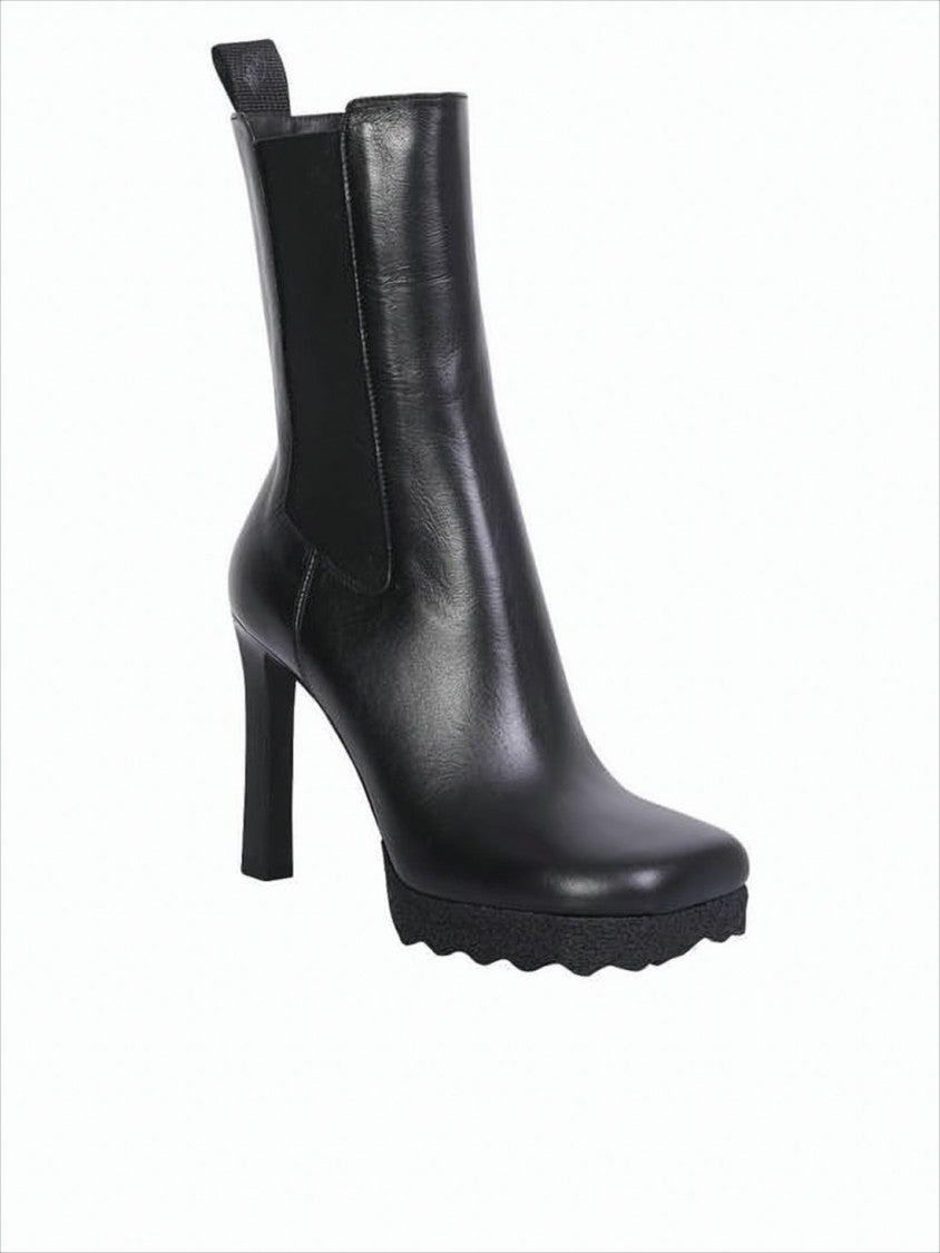 Off-White Smooth Leather Ankle Boots With High Block Heel