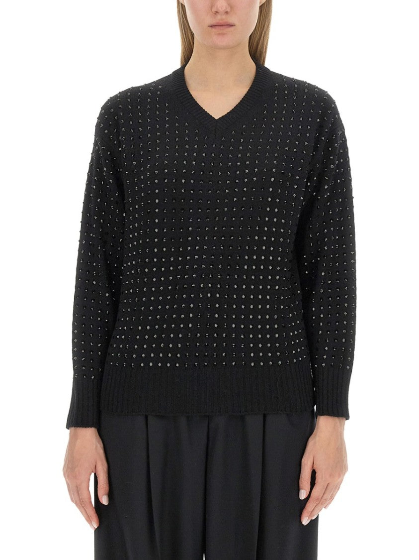 Sportmax Textured V-Neck Oversized Knit Sweater