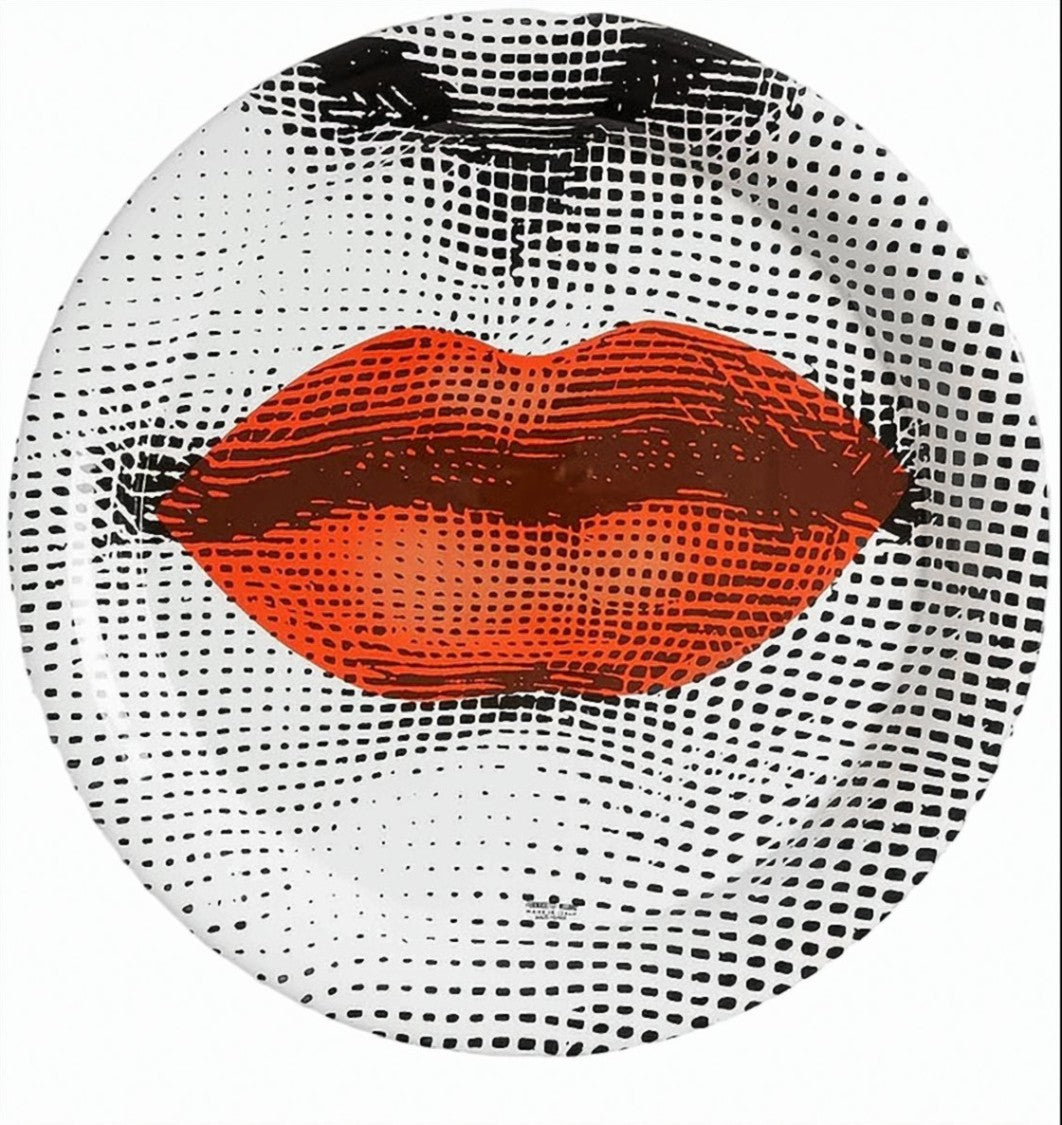 Fornasetti Bocca Tray Round Silkscreened Metal Tray