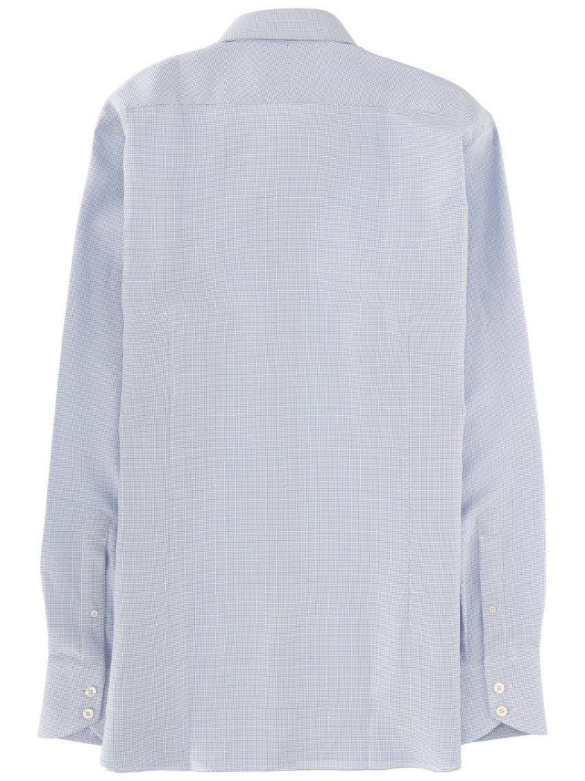 Tom Ford Blue Textured Cotton Mother-Of-Pearl Shirt