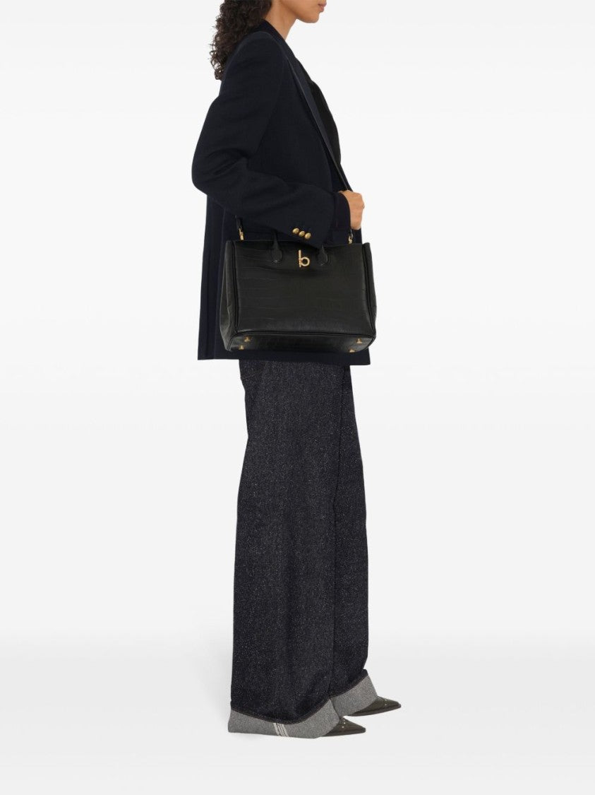 Burberry Structured Black Crocodile Pattern Bag