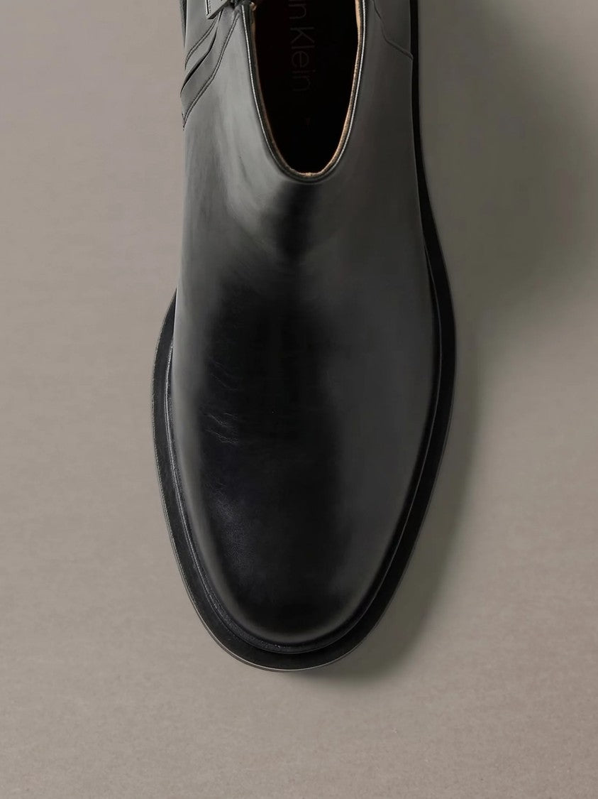 Calvin Klein Black Rubber Zip Boot Lth Leather Ankle Boots