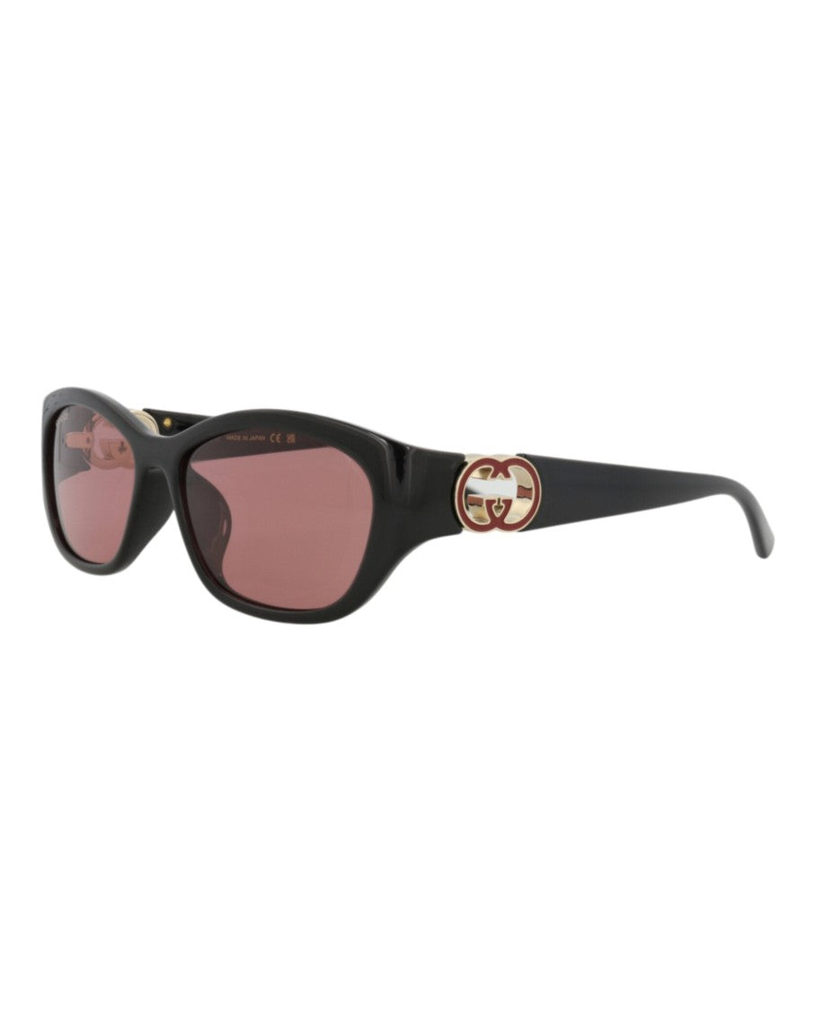 Gucci Round-Frame Injection Sunglasses With Gold And Red Logo Accent
