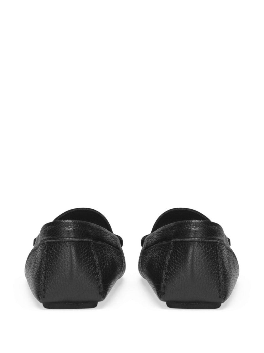 Dolce & Gabbana Grained Deerskin Leather Loafers With Logo Plaque