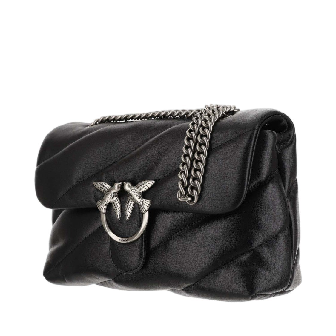 Pinko Quilted Nappa Leather Shoulder Bag With Love Birds Buckle