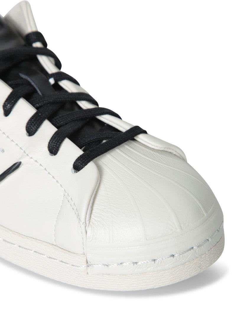 Adidas Calf Leather Black Sneakers With Geometric Inserts