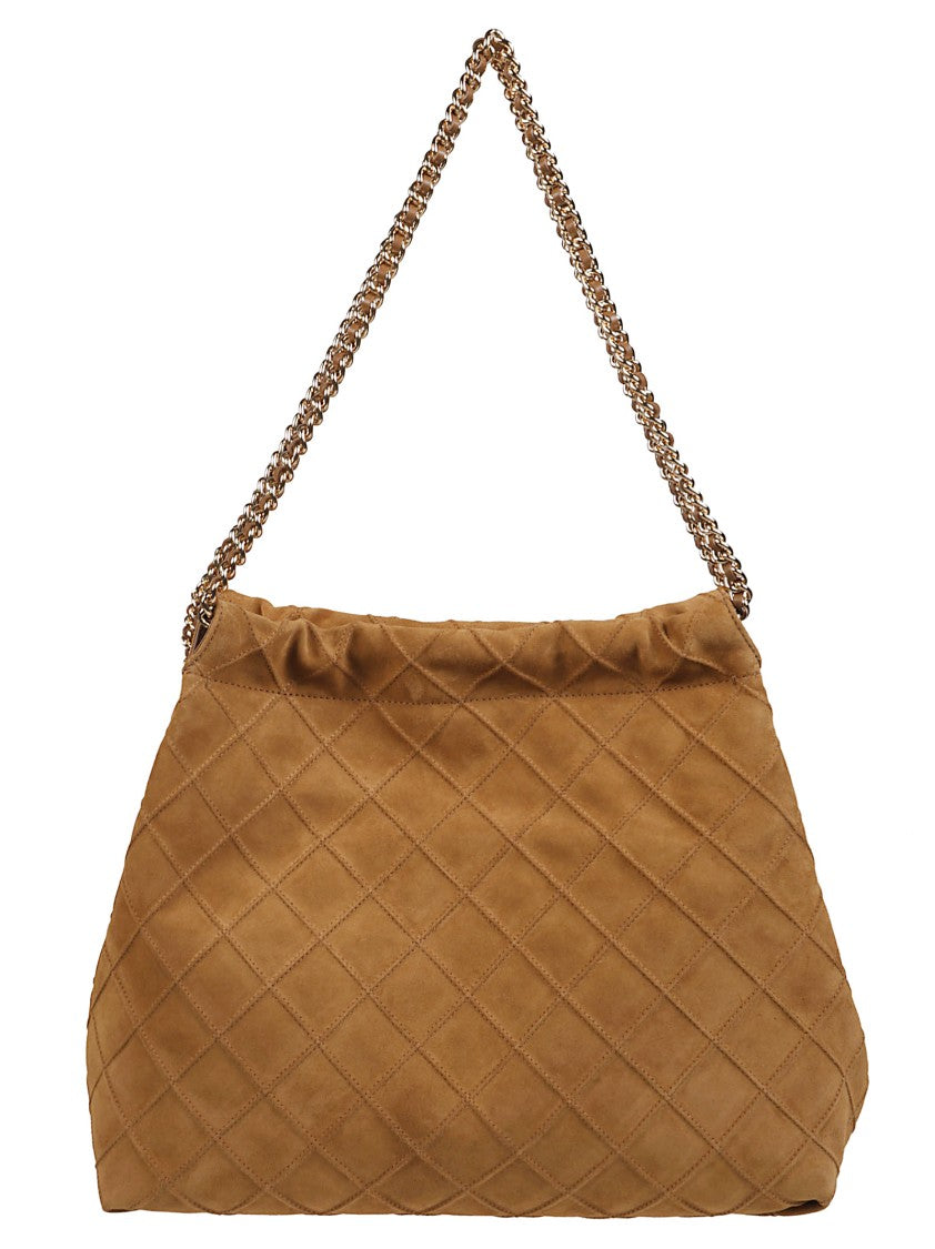 Tory Burch Fleming Quilted Brown Suede Hobo Bag