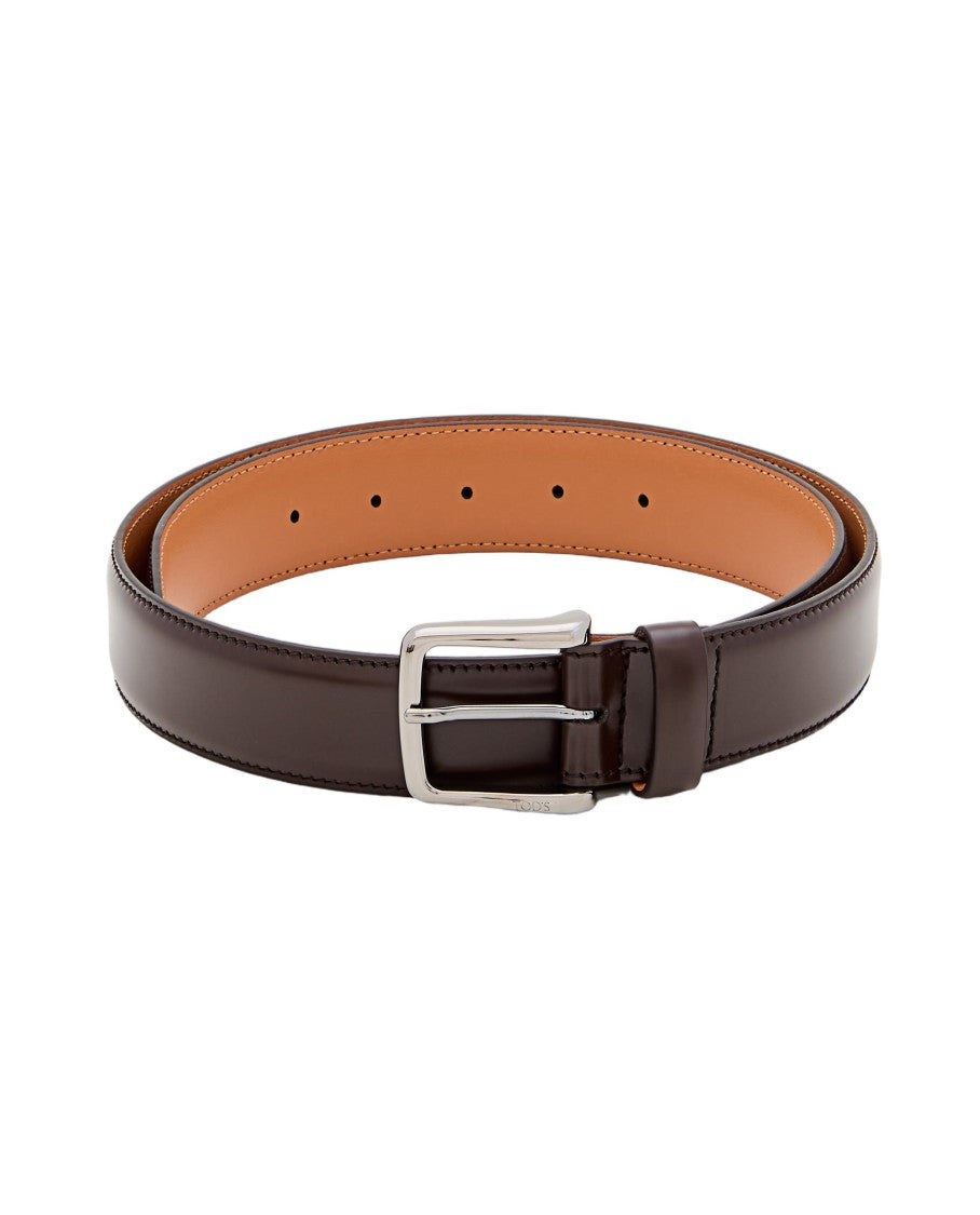 Tod's Brown Leather Belt With Nickel-Plated Buckle