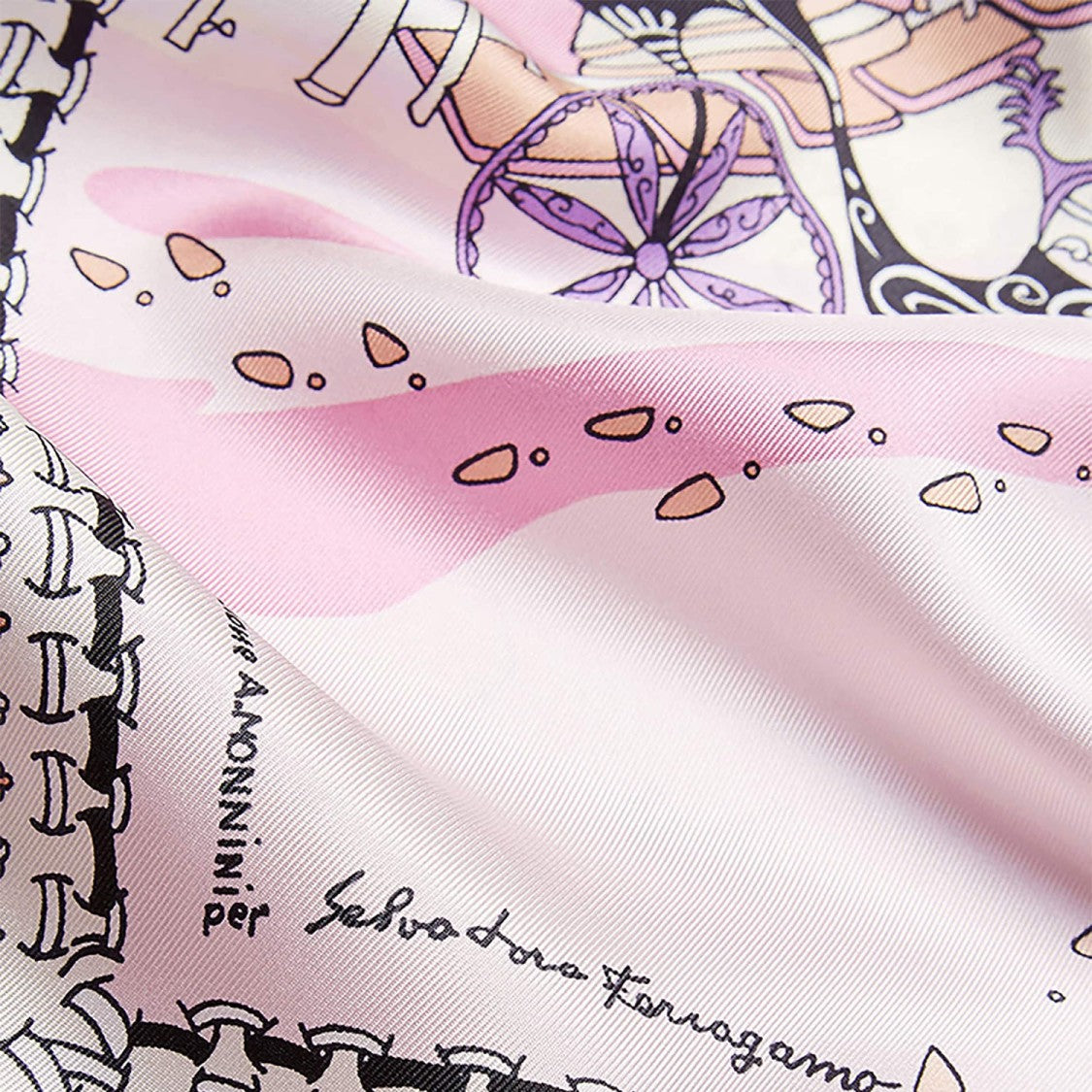 Salvatore Ferragamo Pink Voyage Print Silk Scarf