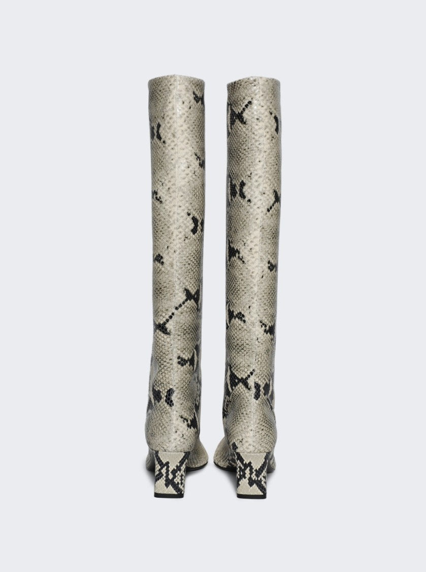 Khaite Ona Knee High Boot Natural Python-Embossed Leather