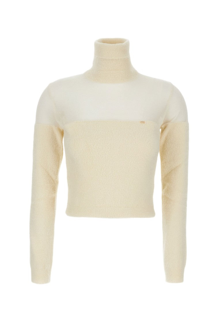 Elisabetta Franchi Fur-Effect Knit Turtleneck Sweater With Brushed Inserts