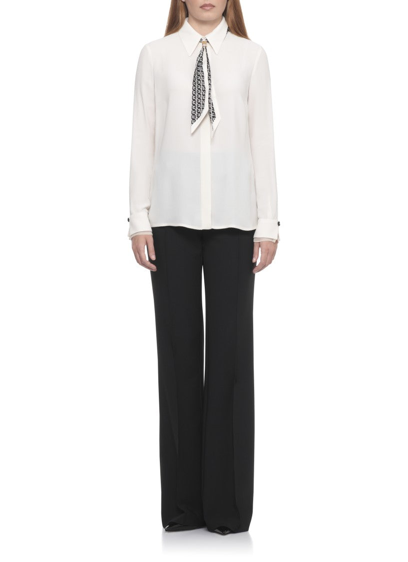 Elisabetta Franchi Ivory Georgette Blouse With Logoed Foulard