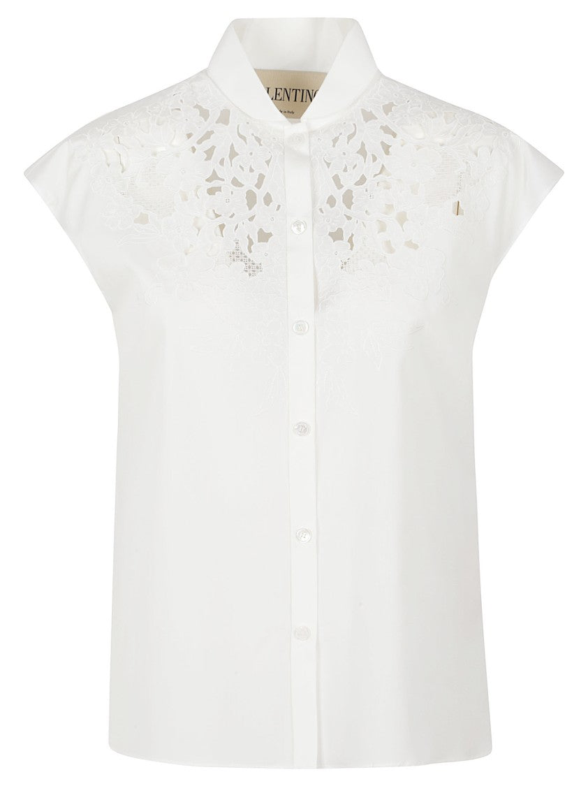 Valentino Garavani Cotton Poplin Shirt With Guipure Lace Embroidery