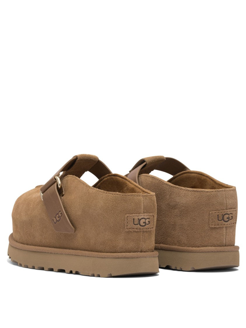 Ugg Suede Loafers With Rounded Toe And Signature Strap