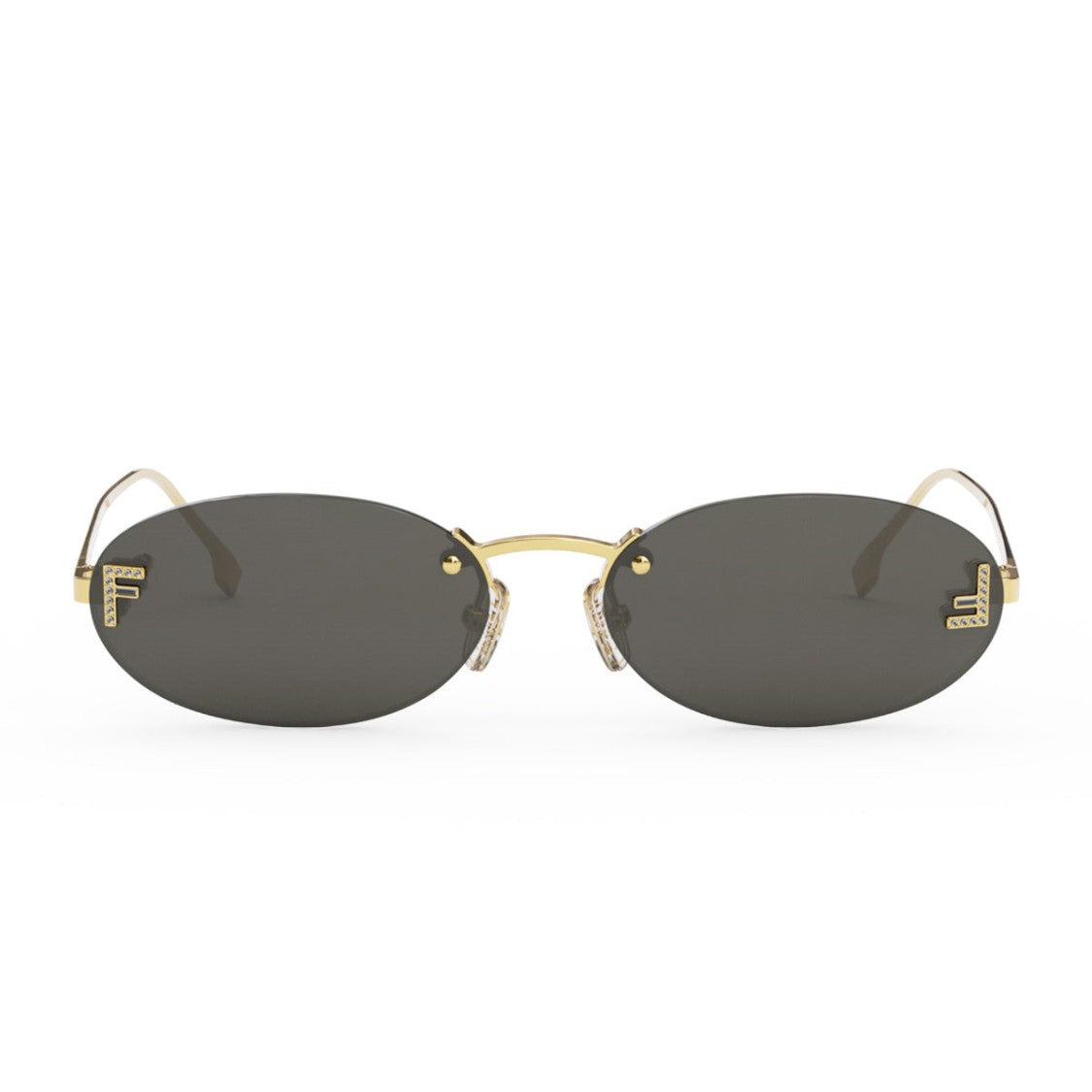 Fendi Gold First Crystal Fe4075us Oval Rimless Metal Sunglasses