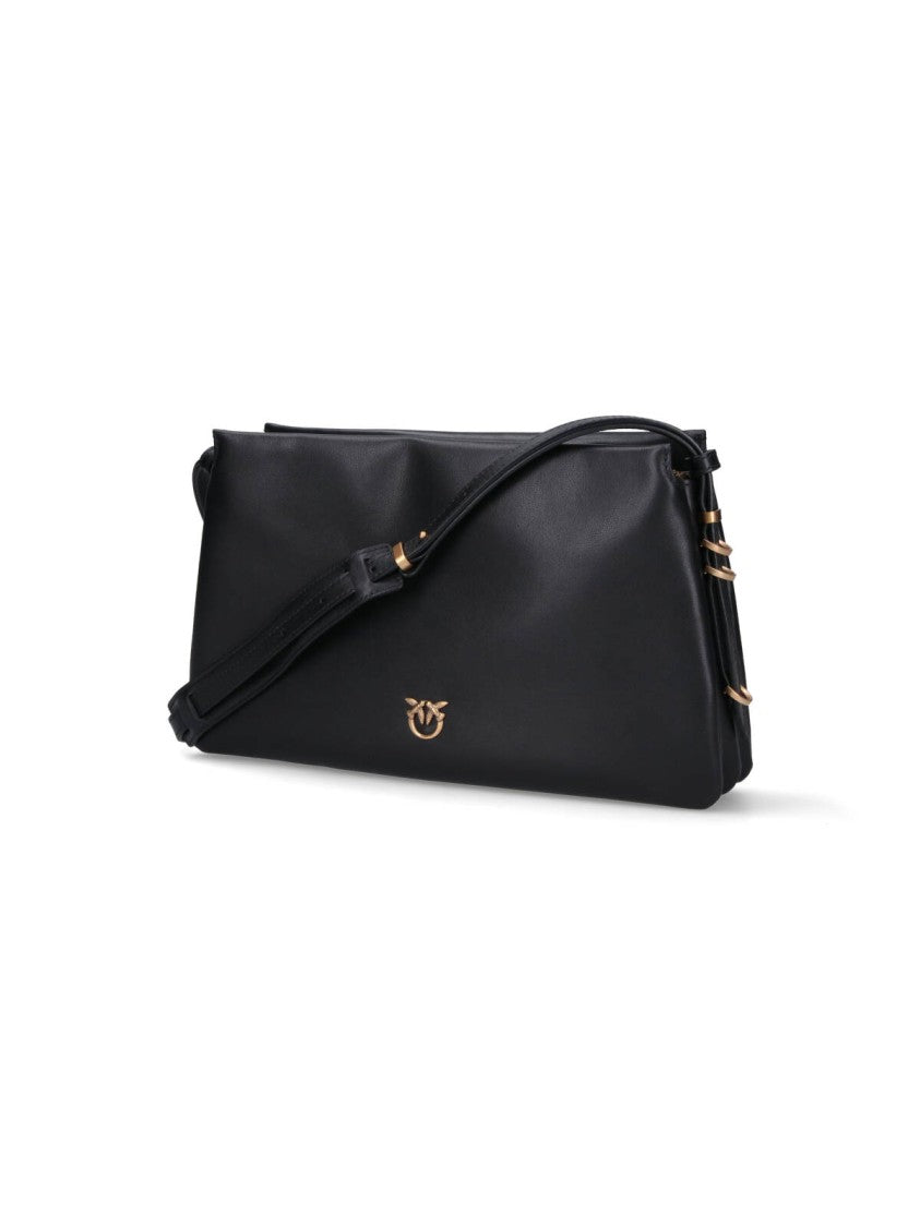 Pinko Structured Black Calfskin Triple Compartment Crossbody Bag